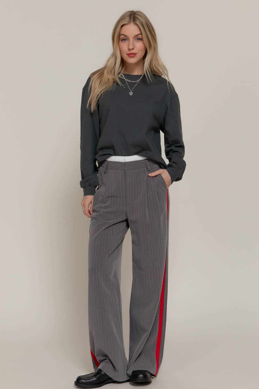 Side Stripe Detail Y/D Stripe Long Pants